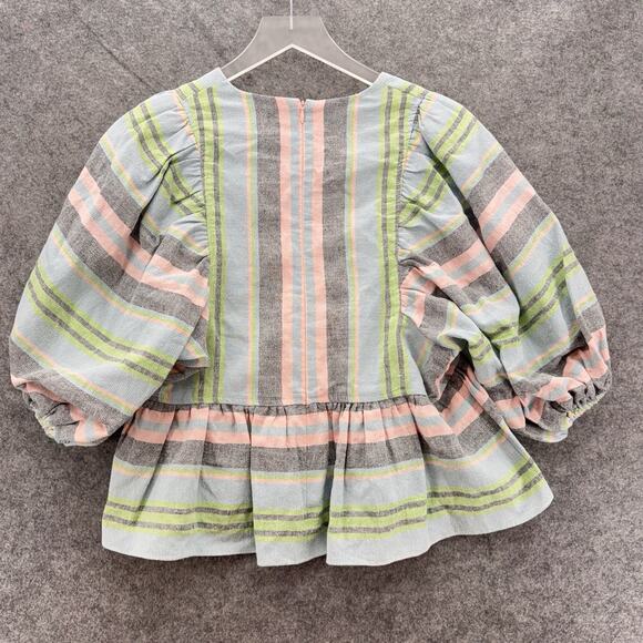 Tuckernuck Womens Hunter Bell Landry Stripe Top Size S Pastel Pink Blue Linen - Picture 8 of 11